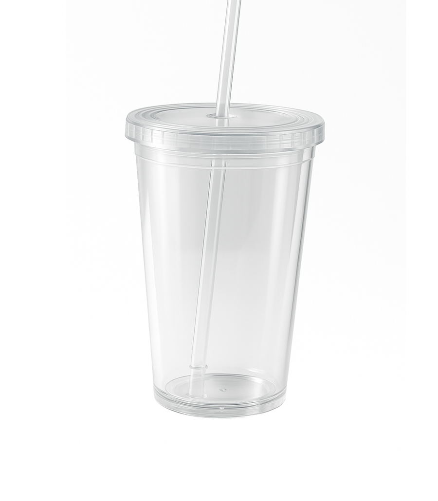 Groovy Cup - 16 oz, acrylic, Clear with straw - 16oz